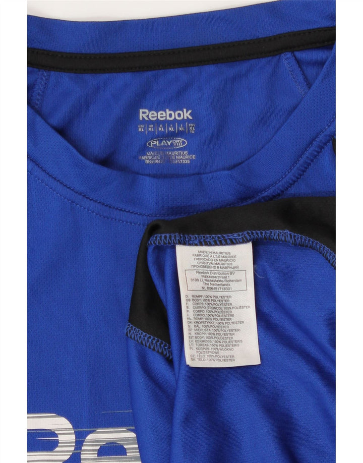 Męska koszulka Reebok z grafiką Top XL, niebieski, poliester z blokami kolorów