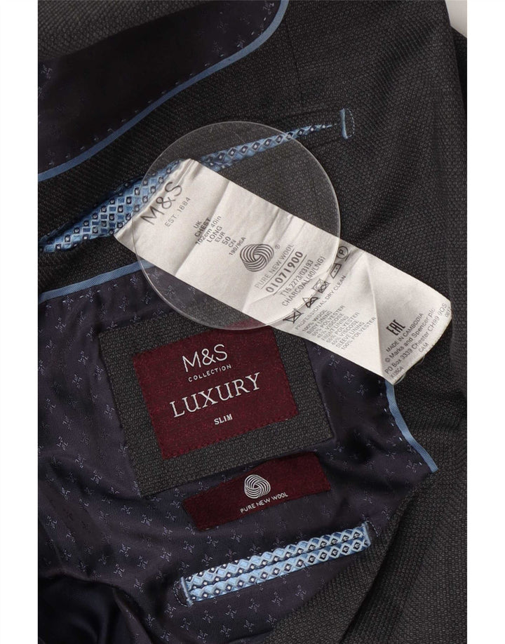 Marks & Spencer Męska marynarka slim fit, długa, zapinana na 2 guziki, UK 40, średni szary