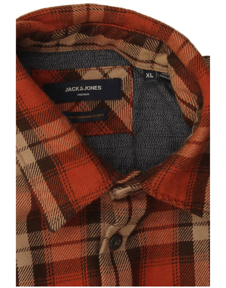 Męska koszula flanelowa Jack & Jones XL, bawełniana w pomarańczową kratkę