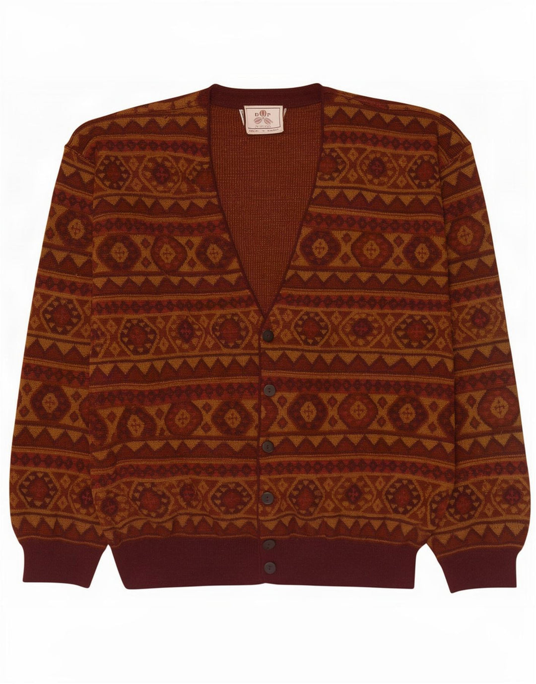 Męski sweter rozpinany De Pietri XL, brązowy, geometryczny