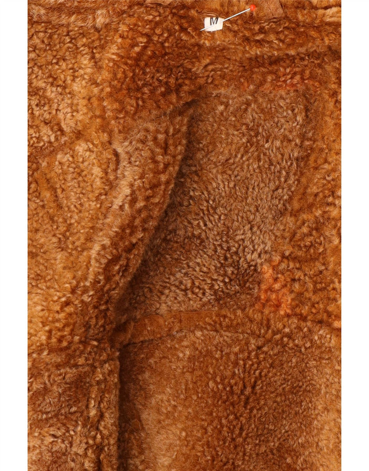 Damska kurtka shearling w stylu vintage UK 14 Średni brązowy geometryczny