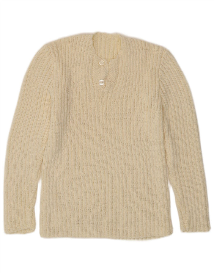 Damski sweter zapinany na guziki w stylu VINTAGE UK 12 Medium Off White