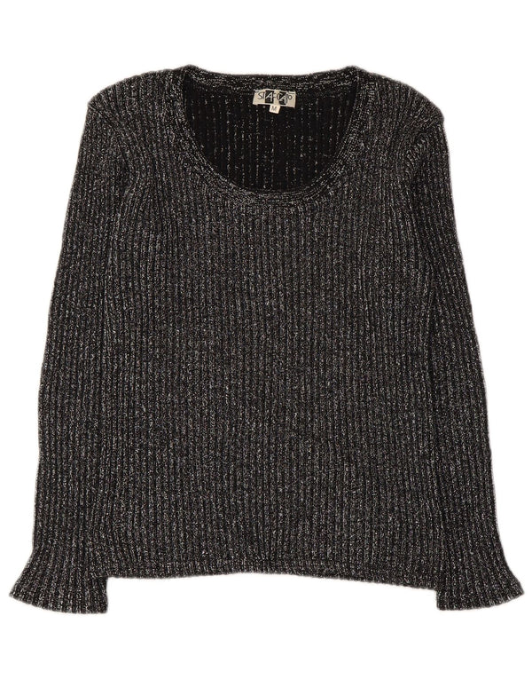 Damski sweter Staccato z dekoltem w łódkę UK 12, średnia, czarna wełna w prążki