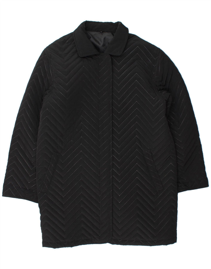 VINTAGE Womens Overcoat UK 16 Large Black Chevron Vintage Vintage and Second-Hand Vintage from Messina Hembry 
