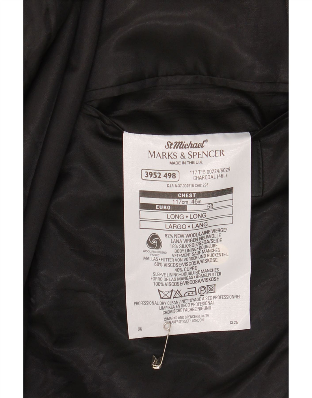 Marks & Spencer Męska długa marynarka zapinana na 2 guziki UK 46 XL Szara nowa wełna
