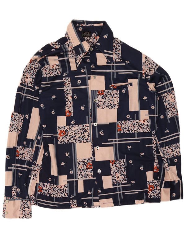 Damska bluzka koszulowa w stylu vintage UK 14 Średni granatowy patchwork