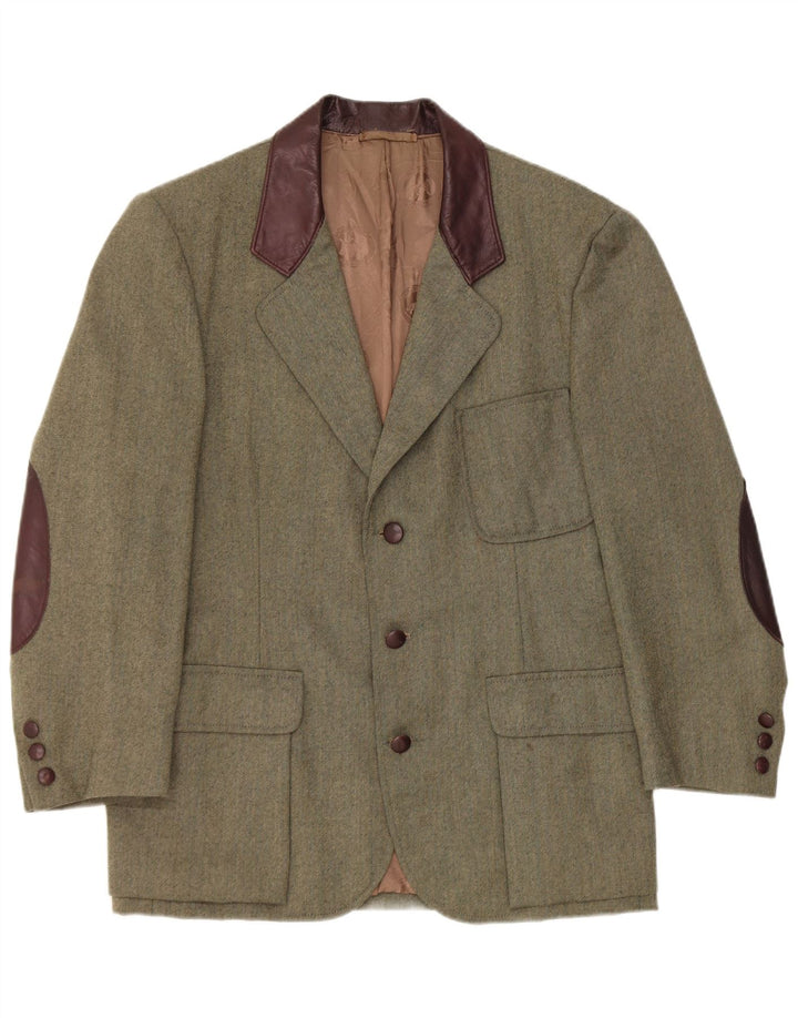 Męska marynarka zapinana na 3 guziki w stylu vintage, UK 38, średni kolor khaki