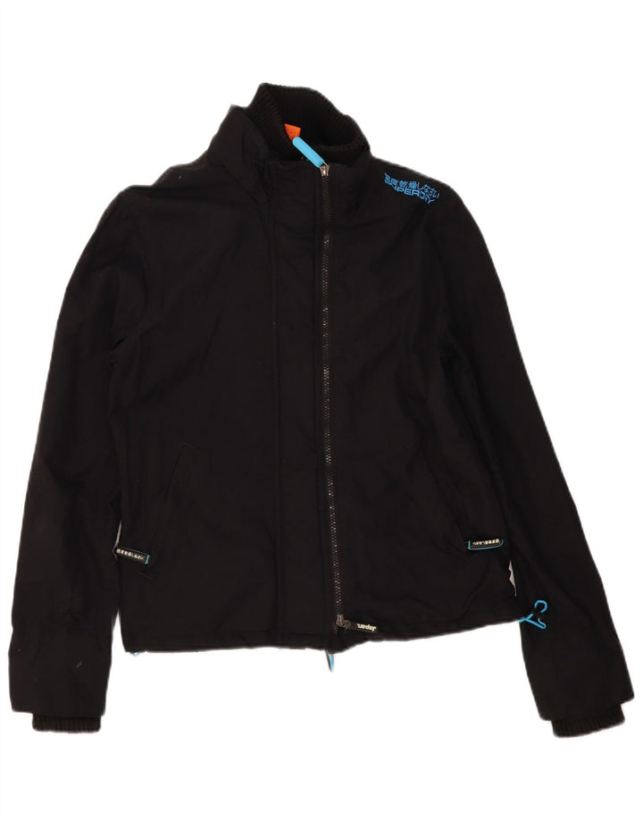 Damska kurtka wiatrówka Superdry The Windcheater UK 16, duża, czarna nylonowa