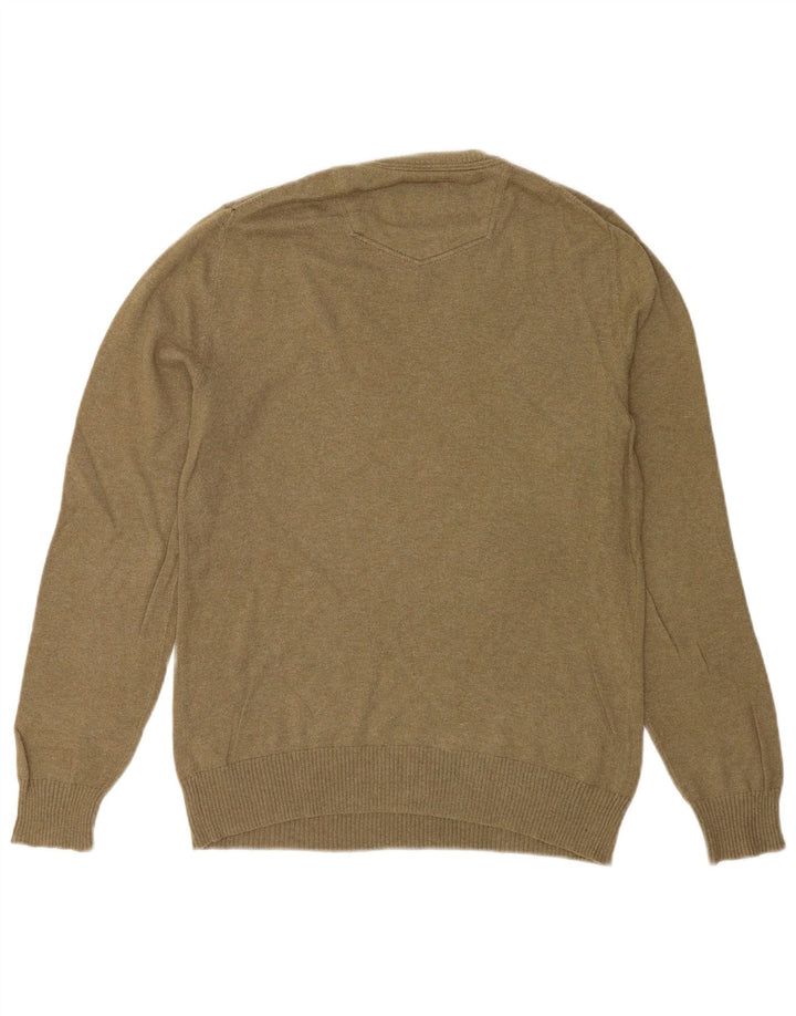 Męski sweter z dekoltem w serek Fat Face, mały, bawełniany khaki