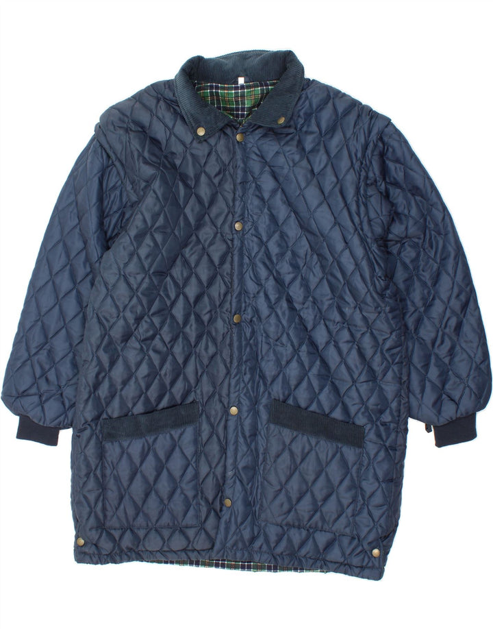 VINTAGE Mens Quilted Jacket UK 40 Large Navy Blue Polyester Vintage Vintage and Second-Hand Vintage from Messina Hembry 