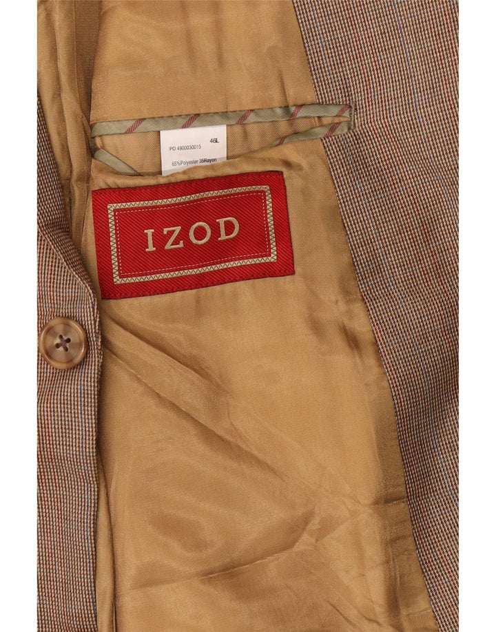 IZOD Męska marynarka o przedłużonym fasonie, zapinana na 2 guziki, UK 46 3XL, beżowa pepitka