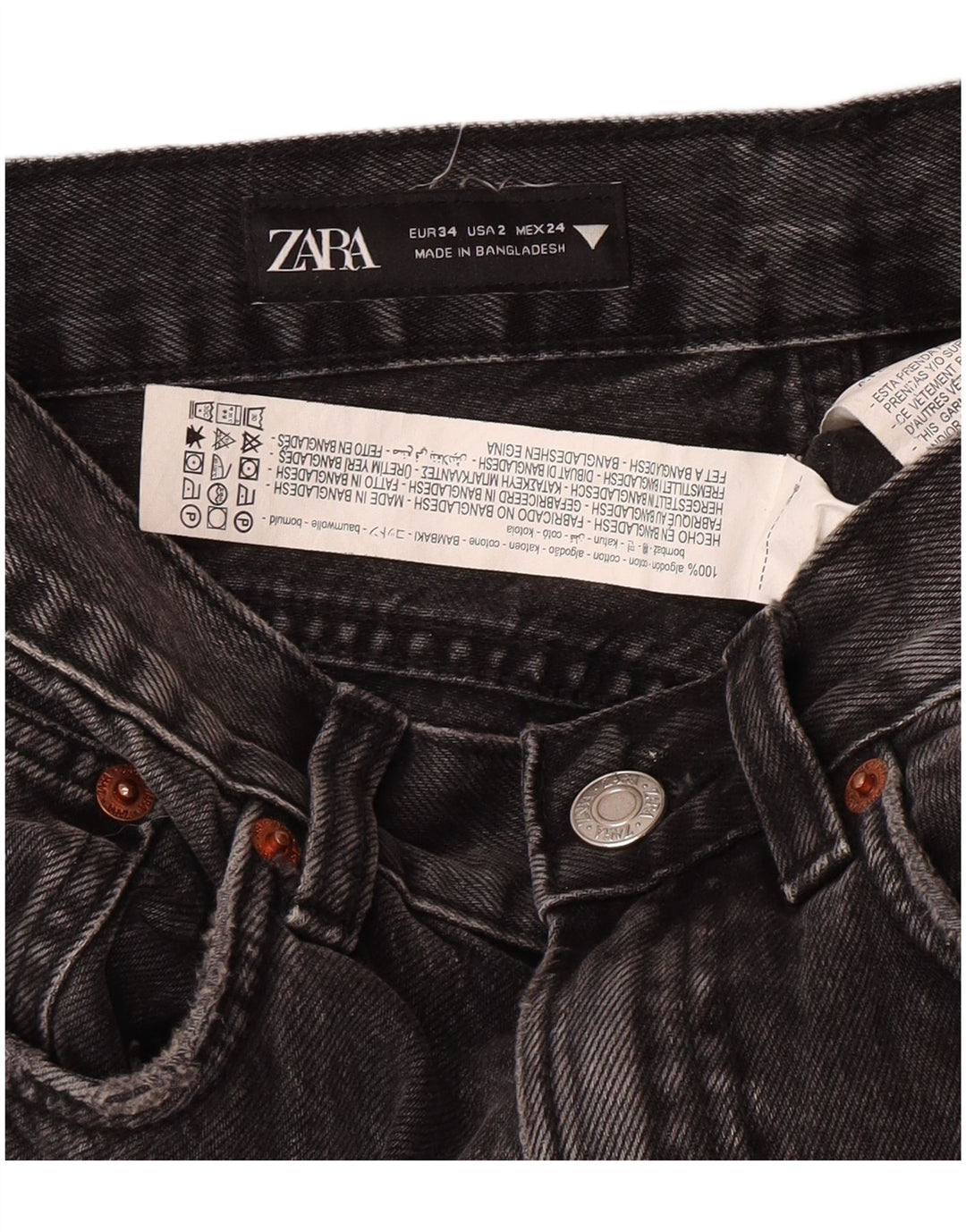 Damskie jeansy proste Zara o regularnym kroju EU 34 2XS W24 L30 Szary klasyczny
