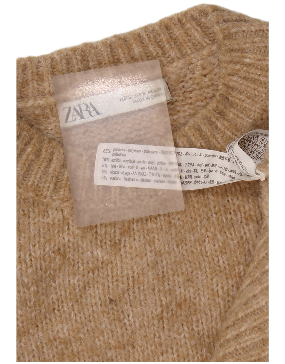 Damski sweter oversize Zara z okrągłym dekoltem, UK 10, mały, beżowy poliester