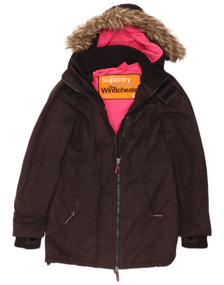 Damska kurtka parka z kapturem i wiatrówką Superdry UK 14, średnia czarna