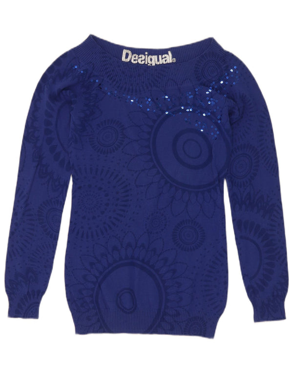 Damski sweter Desigual z dekoltem w łódkę UK 8 Small Granatowy Paisley