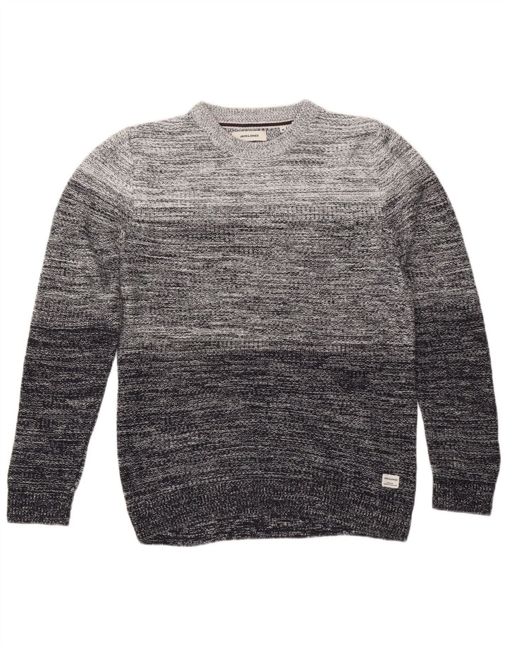 Męski sweter Jack & Jones z okrągłym dekoltem, średnioszary, bawełniany w paski