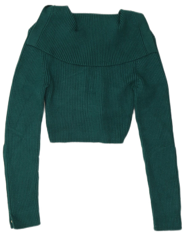 Damski sweter Zara Crop Polo Neck Sweter UK 12 Średni zielony wiskoza