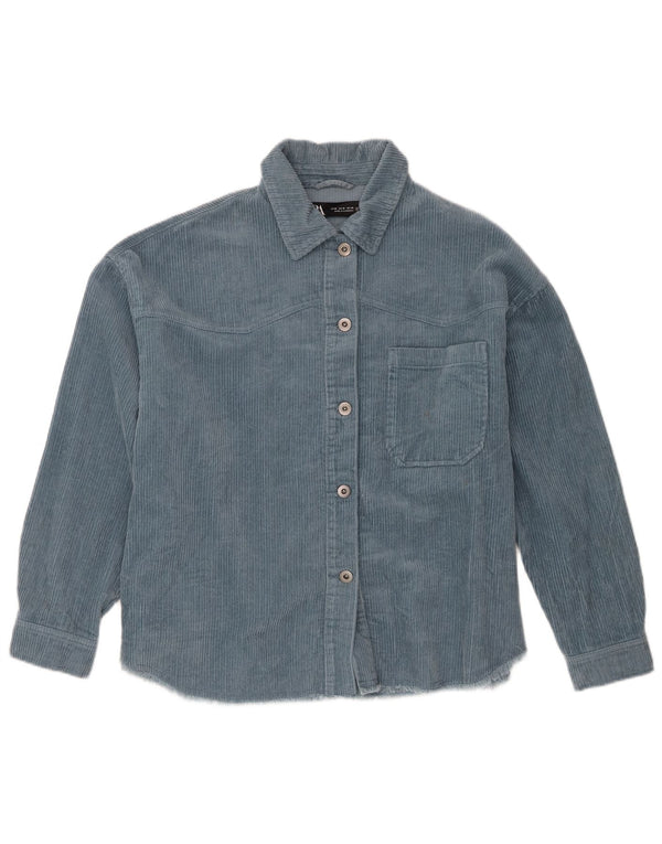 Zara Womens Oversized Corduroy Shirt UK 14 Medium Blue Cotton