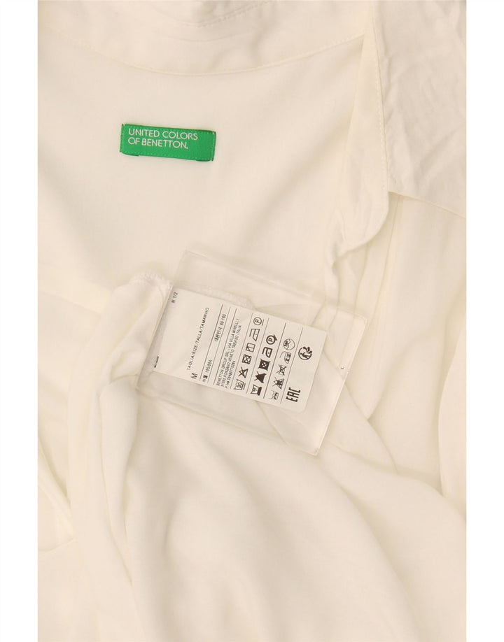Damska bluzka koszulowa oversize Benetton UK 14 Średnia biała wiskoza