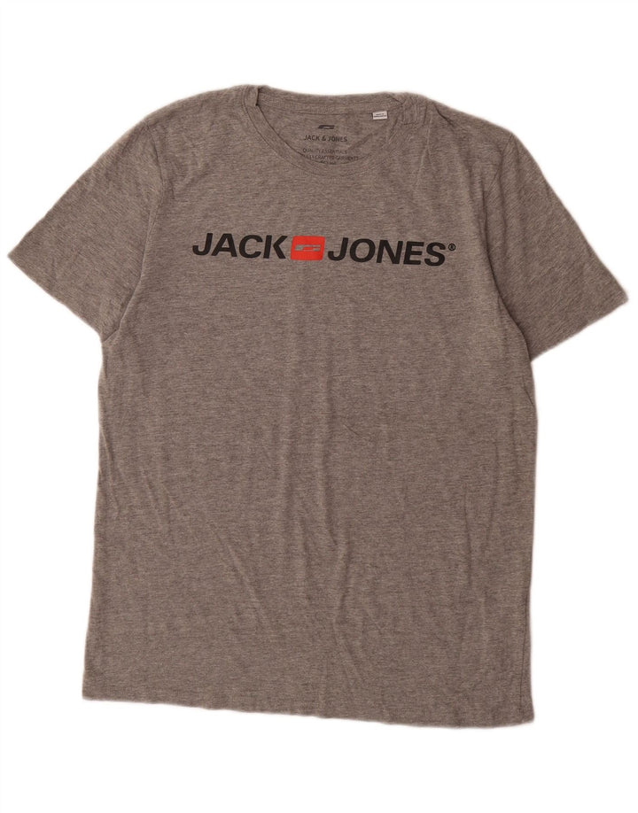 Męski T-shirt z grafiką Jack & Jones, duży, szary, bawełniany