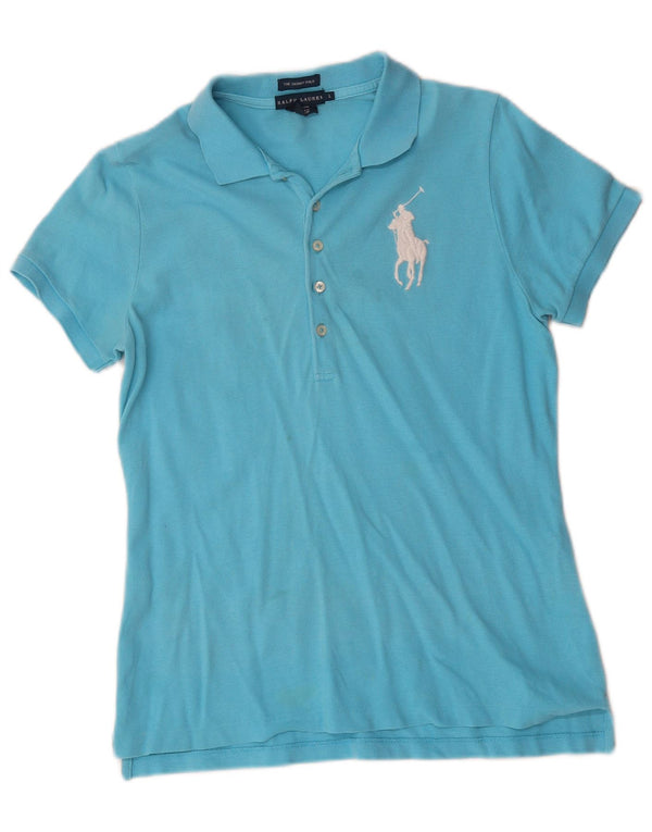 Damska koszulka polo Ralph Lauren Skinny UK 14, duża niebieska bawełna