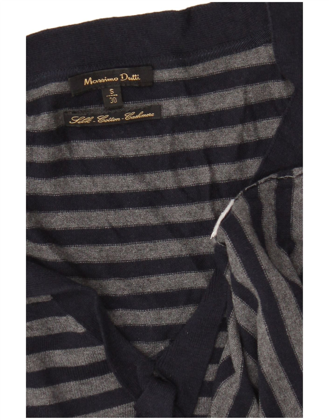 Sweter damski Massimo Dutti z dekoltem w kształcie litery V, UK 8, w małe granatowe paski