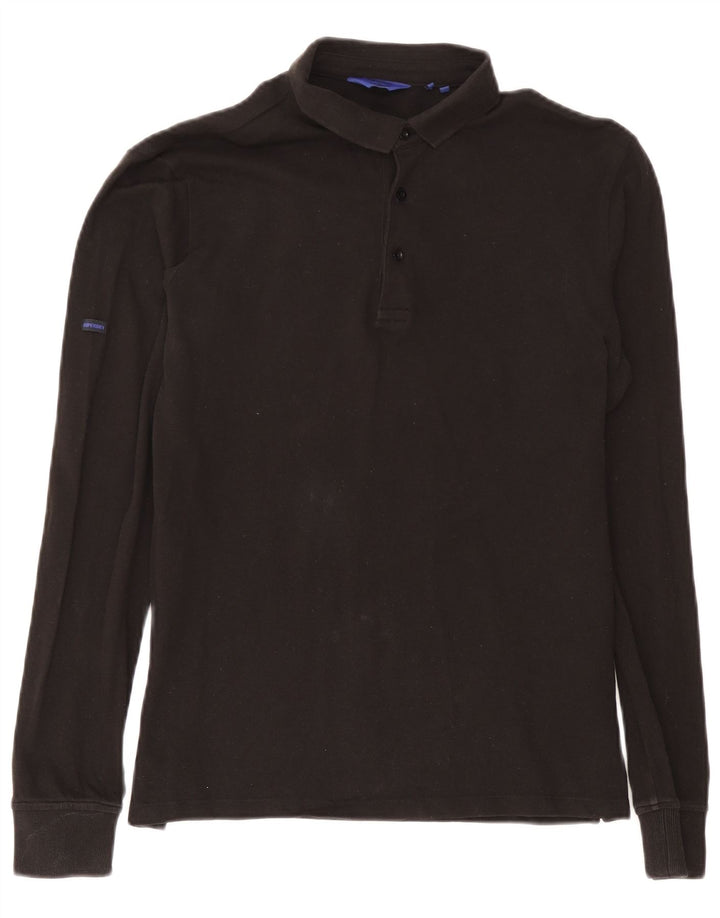 Męska koszulka polo Superdry z długim rękawem, średnia czarna, bawełniana