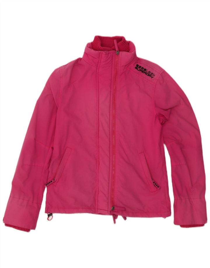 Damska kurtka przeciwdeszczowa Superdry Graphic UK 14, duża, różowa, nylonowa