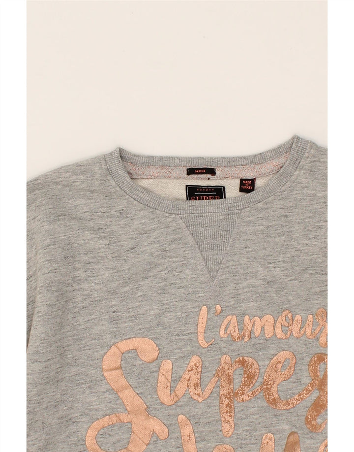 SUPERDRY Womens Graphic Sweatshirt Jumper UK 14 Medium Grey Flecked Vintage Superdry and Second-Hand Superdry from Messina Hembry 