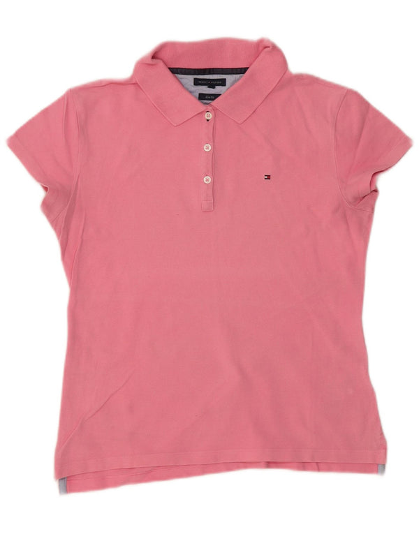 Damska koszulka polo Slim Fit Tommy Hilfiger UK 14, duża, różowa bawełna