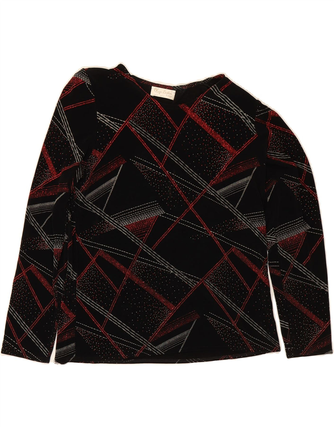 VINTAGE Womens Top Long Sleeve UK 18 XL Black Geometric Polyester Vintage Vintage and Second-Hand Vintage from Messina Hembry 
