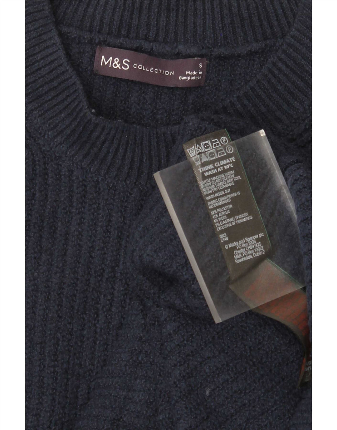 Marks & Spencer Damska sukienka sweterkowa z długim rękawem, mała, granatowa, z poliestru