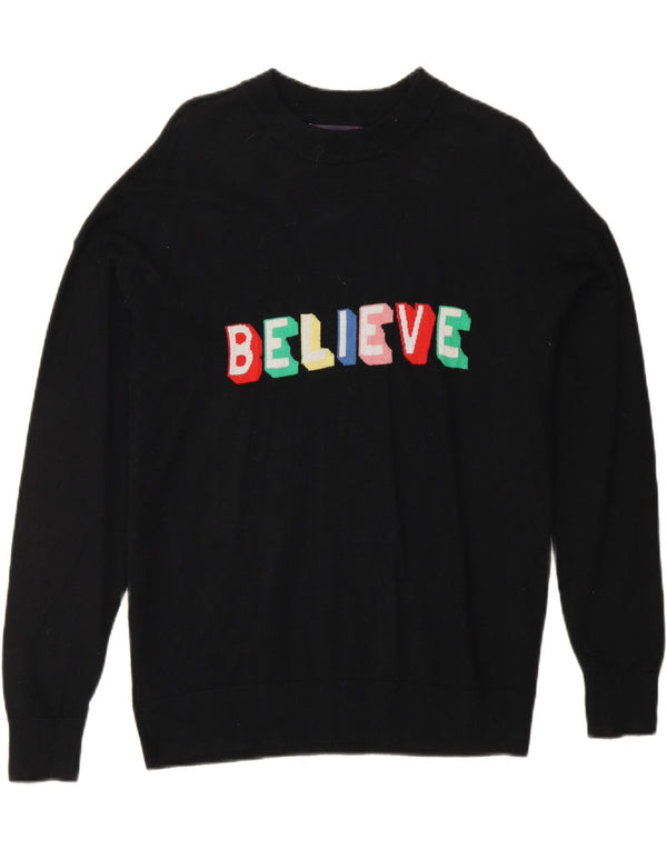 MARKS & SPENCER Womens Graphic Crew Neck Jumper Sweater UK 14 Medium Black