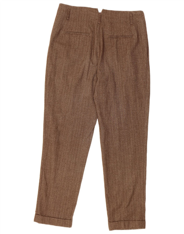 Spodnie damskie Zara Pegged Casual, średnie W28 L28, brązowa wełna w jodełkę