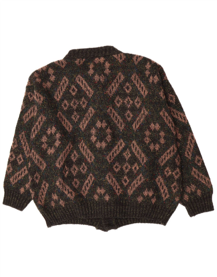 Sweter męski w stylu vintage, duży, zielony, geometryczny, wełniany