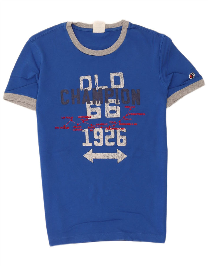 Męski T-shirt Champion z grafiką, mały, niebieski, z blokami kolorów