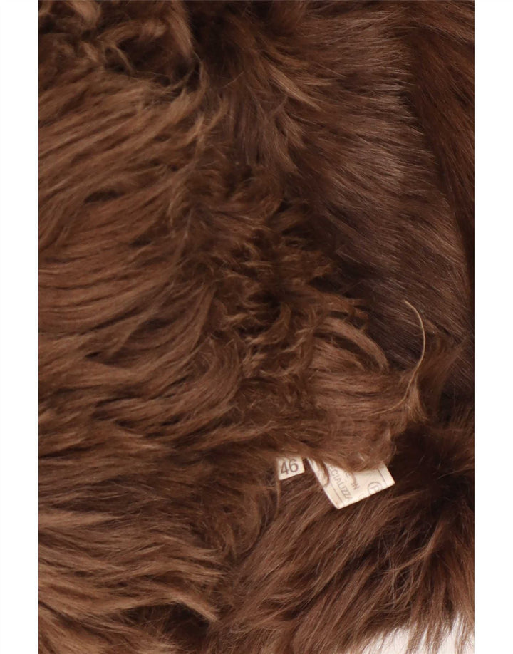 Damska kurtka shearling w stylu vintage IT 46, duża, brązowa, klasyczna