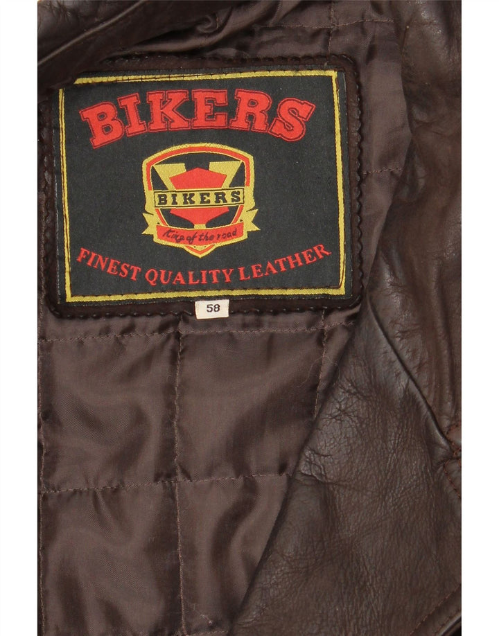 BIKERS Męska skórzana marynarka zapinana na 4 guziki IT 58 4XL Brązowa skóra