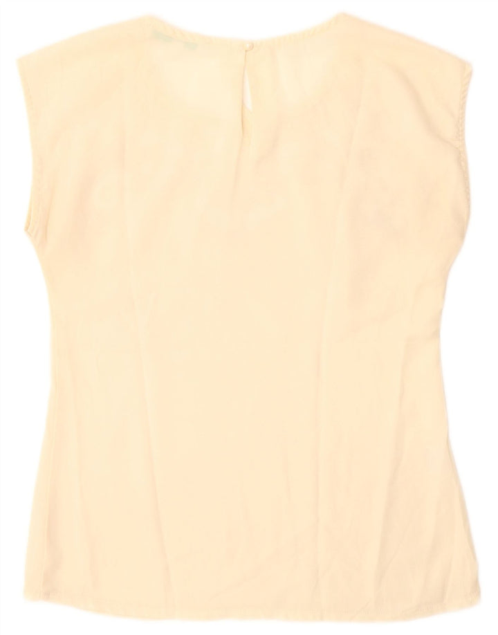 Bluzka damska Vintage Top UK 12 Średni Beżowy Kwiatowy Poliester