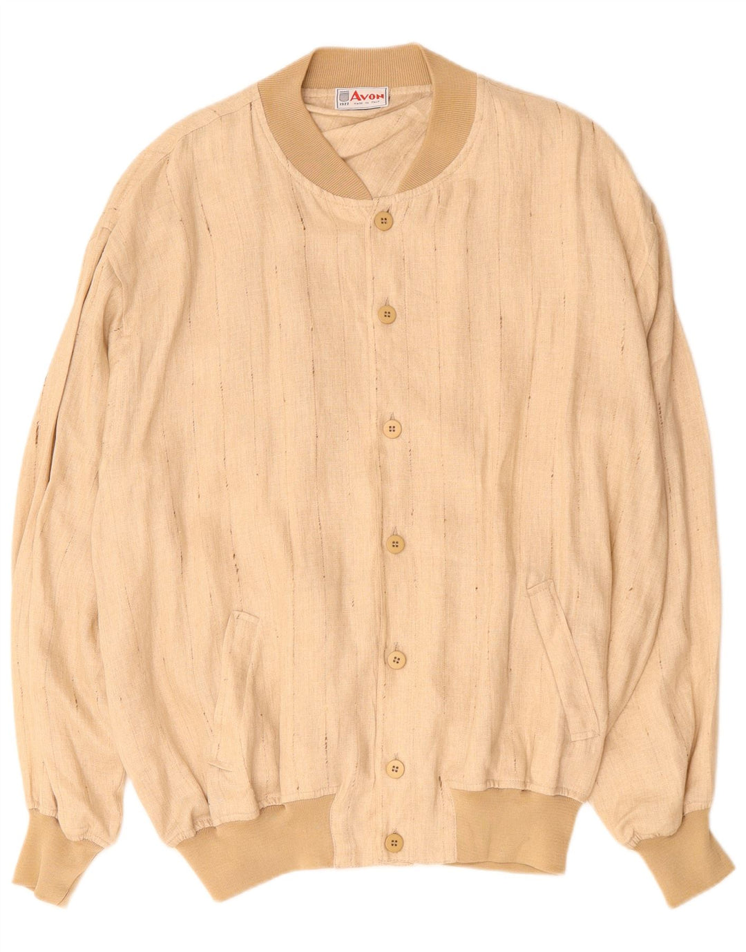 Męska kurtka bomberka VINTAGE UK 42 XL, beżowa, lniana w prążki