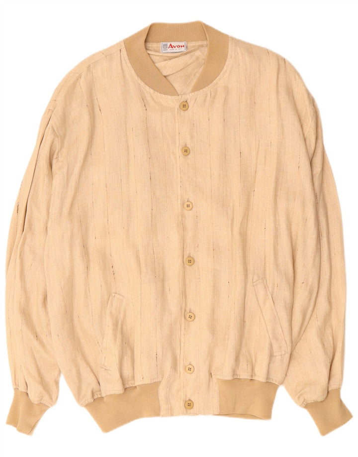 Męska kurtka bomberka VINTAGE UK 42 XL, beżowa, lniana w prążki