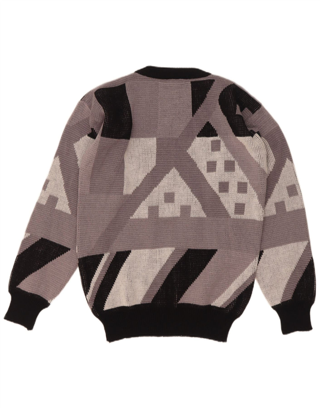 Męski sweter z okrągłym dekoltem w stylu vintage IT 48 Średni szary, geometryczny akryl