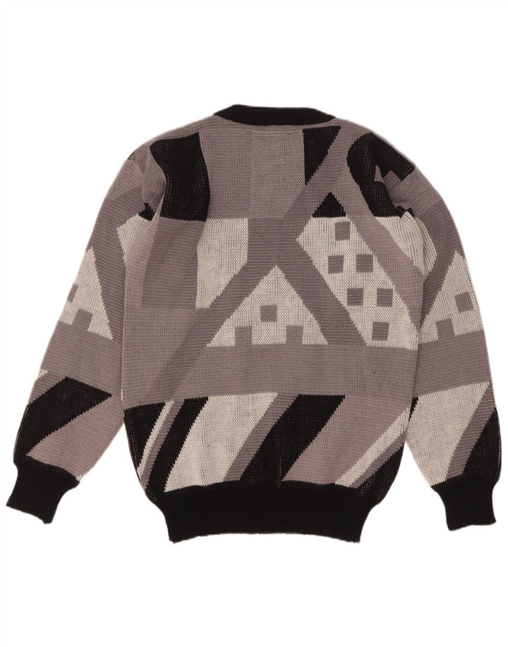 Męski sweter z okrągłym dekoltem w stylu vintage IT 48 Średni szary, geometryczny akryl