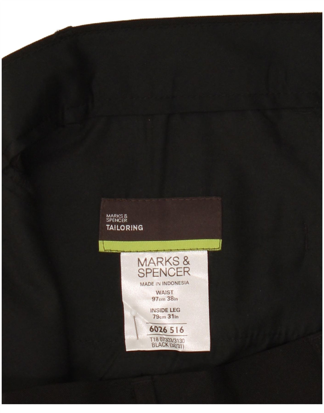 Marks & Spencer Męskie proste spodnie chino W38 L31 Czarny poliester