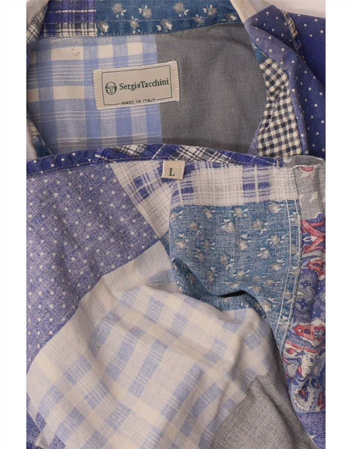 Męska koszula z krótkim rękawem Sergio Tacchini, duży niebieski patchwork