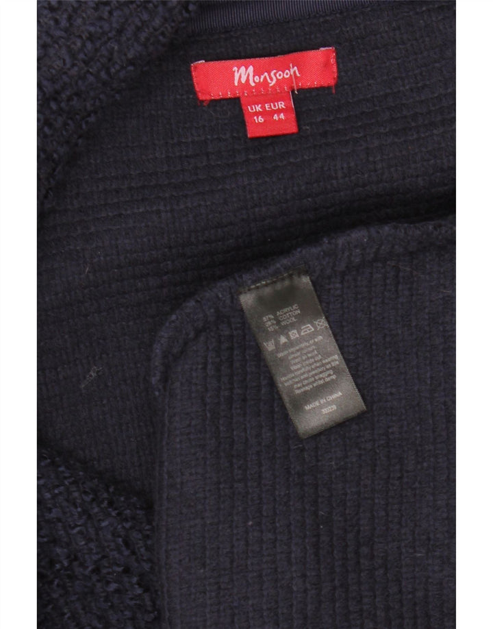 MONSOON Damska marynarka zapinana na 3 guziki UK 16, duża, granatowa, akrylowa