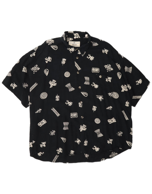 Haupt Mens Abstract Pattern Short Sleeve Shirt UK 45/46 2XL Navy Blue