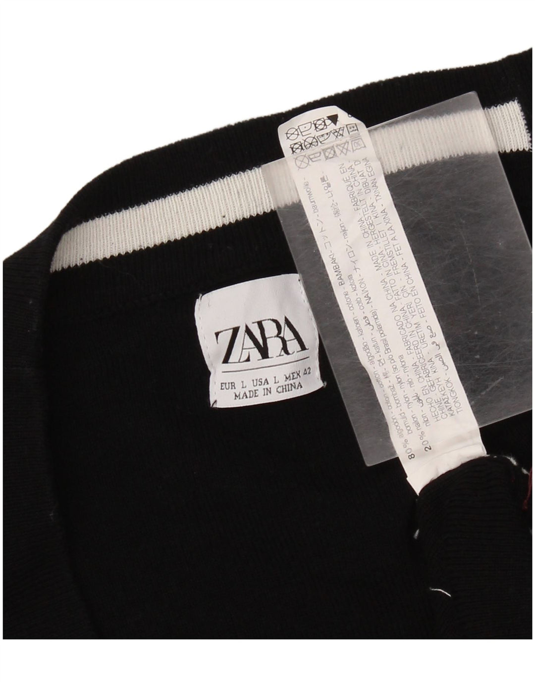 Damski sweter o przedłużonym fasonie Zara EU 42, duża czarna bawełna z blokami kolorów