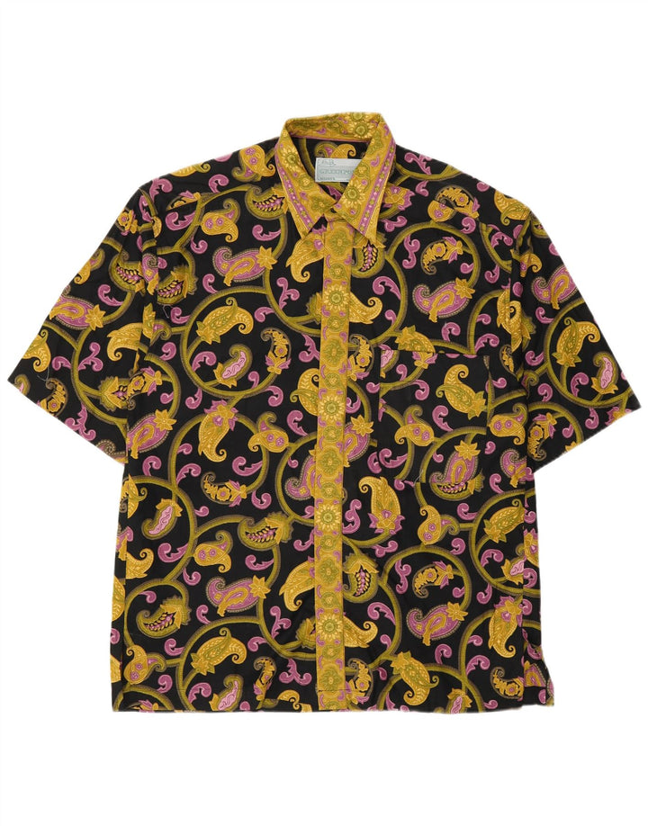 Koszula męska z krótkim rękawem w stylu vintage, średnia czarna bawełna Paisley