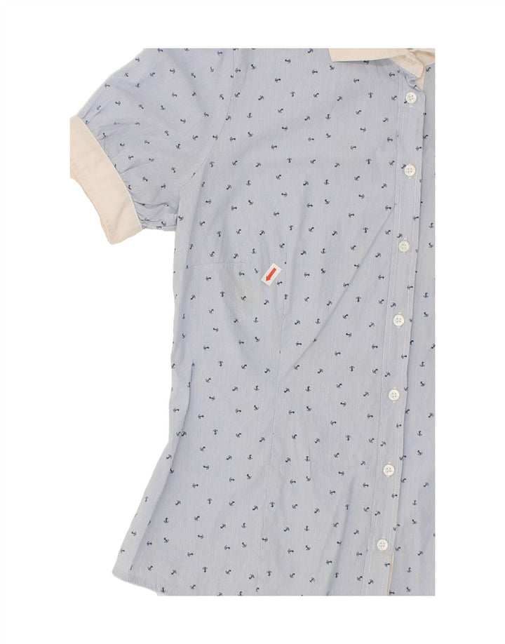 ELLESSE Womens Abstract Pattern Short Sleeve Shirt UK 10 Small Blue Cotton Vintage Ellesse and Second-Hand Ellesse from Messina Hembry 